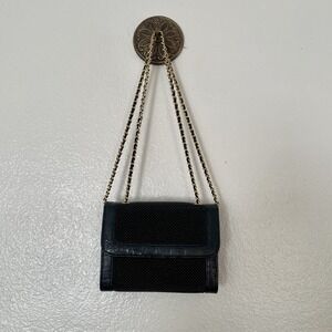 Whiting & Davis Small Black Bead Evening Purse with Chain Strap And Mirror